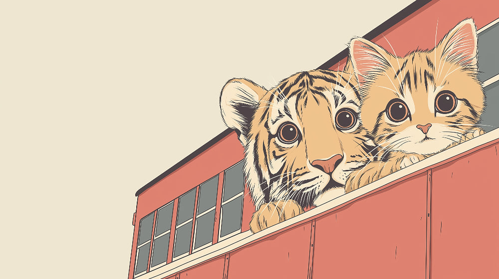 Detailed cat and tiger train mural wallpaper design pattern by Kids-Mundo