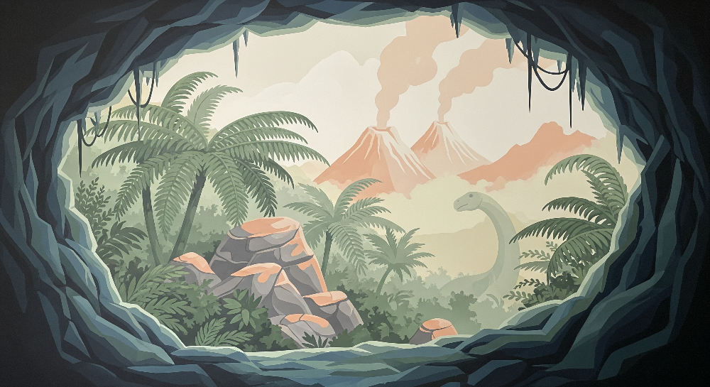 Cave Opening Misty Volcano Dinosaur Wall Mural