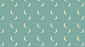 Detailed golden moon and stars on turquoise mural wallpaper design pattern by Kids-Mundo