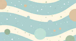 Detailed celestial space mural wallpaper design pattern with stars and planets by Kids-Mundo