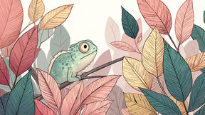 Detailed chameleon and foliage mural wallpaper design pattern with pastel colors by Kids-Mundo