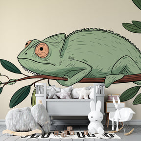 Peaceful chameleon wall mural creating serene environment in toddler bedroom
