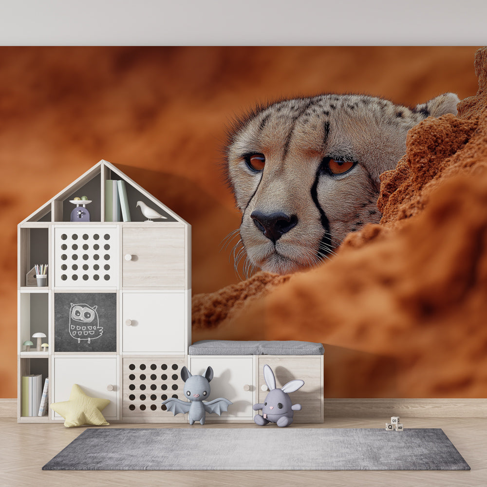 Safari cheetah wallpaper transforming kids bedroom into African wildlife adventure space