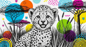Detailed cheetah safari mural wallpaper design pattern with geometric shapes by Kids-Mundo