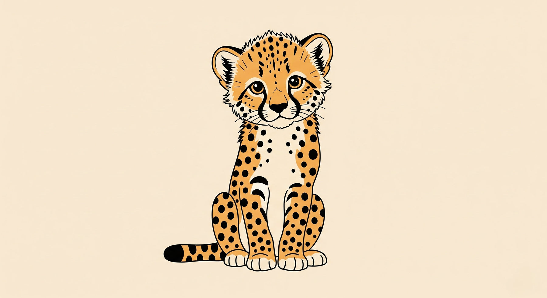 Detailed baby cheetah mural wallpaper design pattern showing adorable spotted cub on beige background by Kids-Mundo