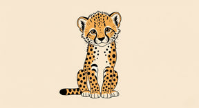 Detailed baby cheetah mural wallpaper design pattern showing adorable spotted cub on beige background by Kids-Mundo