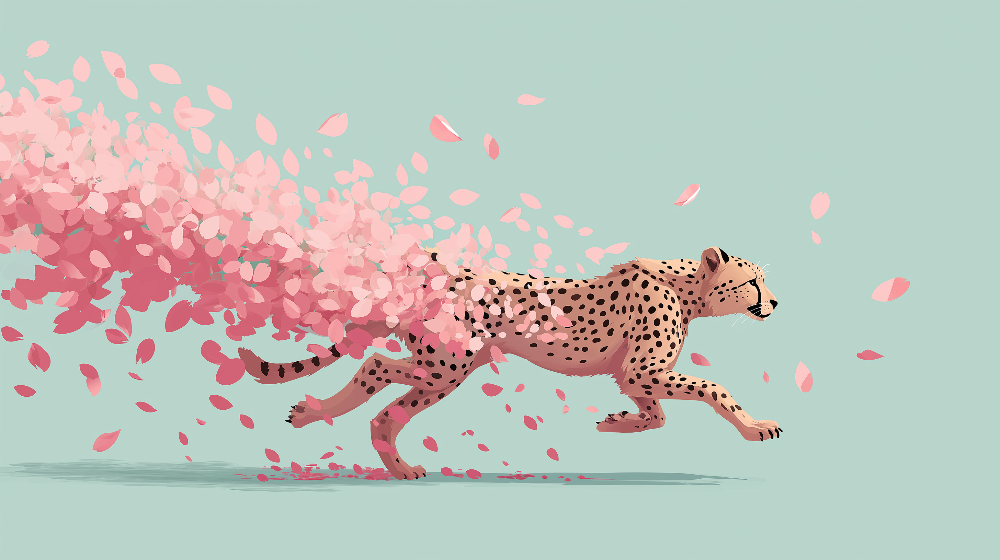 Cheetah Running Through Pink Petals Wall Mural