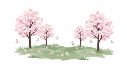 Kids-Mundo cherry blossom and butterfly illustration artwork used for this wall mural