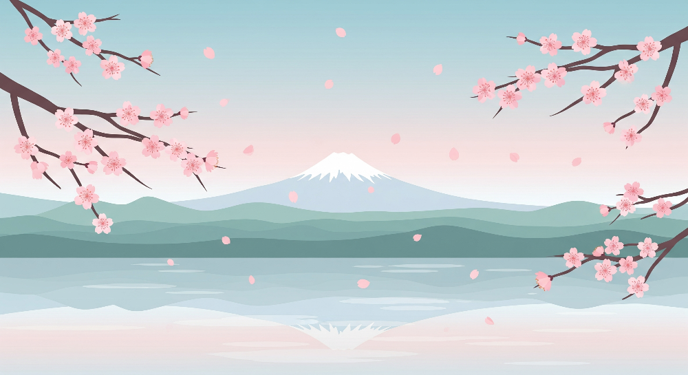 Cherry Blossom and Mount Fuji Lake Wall Mural