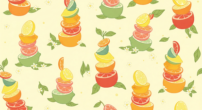 Kids-Mundo flat artwork preview of the stacked citrus fruit pattern used for this wall mural design.