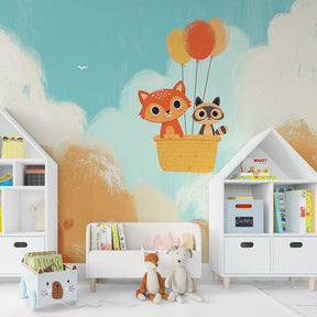 Animal adventure wallpaper transforming playroom with pastel cloud design by Kids-Mundo