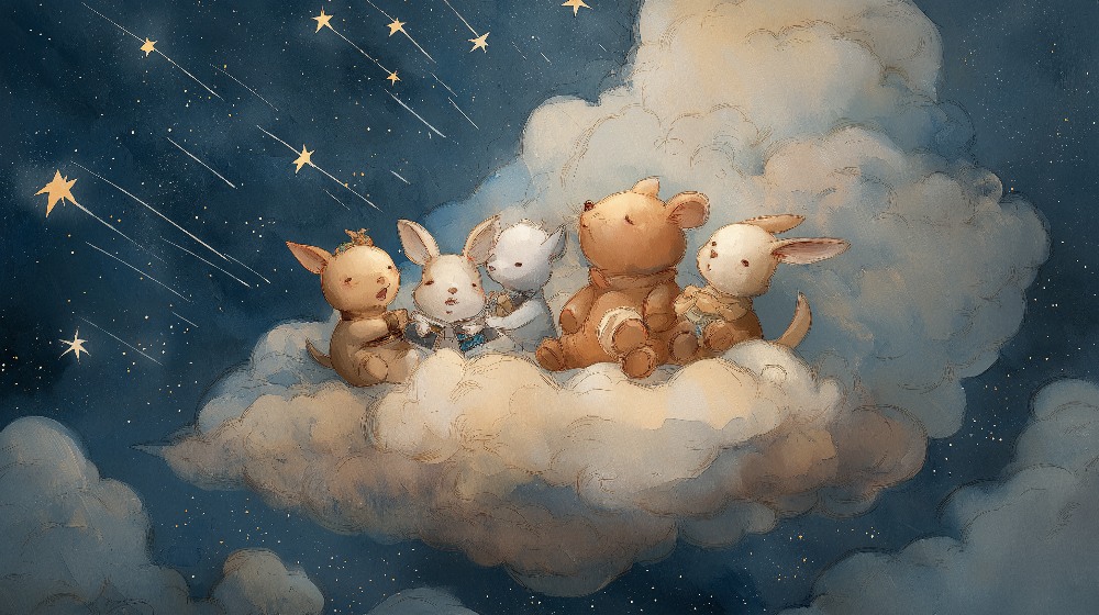 Cuddly Animal Friends on a Cloud Wall Mural