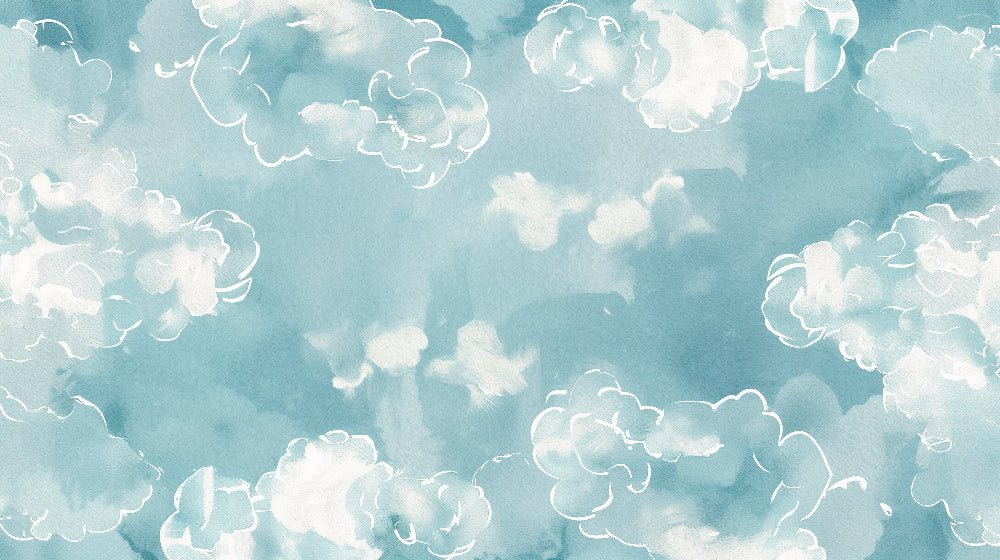 Detailed pastel blue watercolor cloud mural wallpaper design pattern by Kids-Mundo