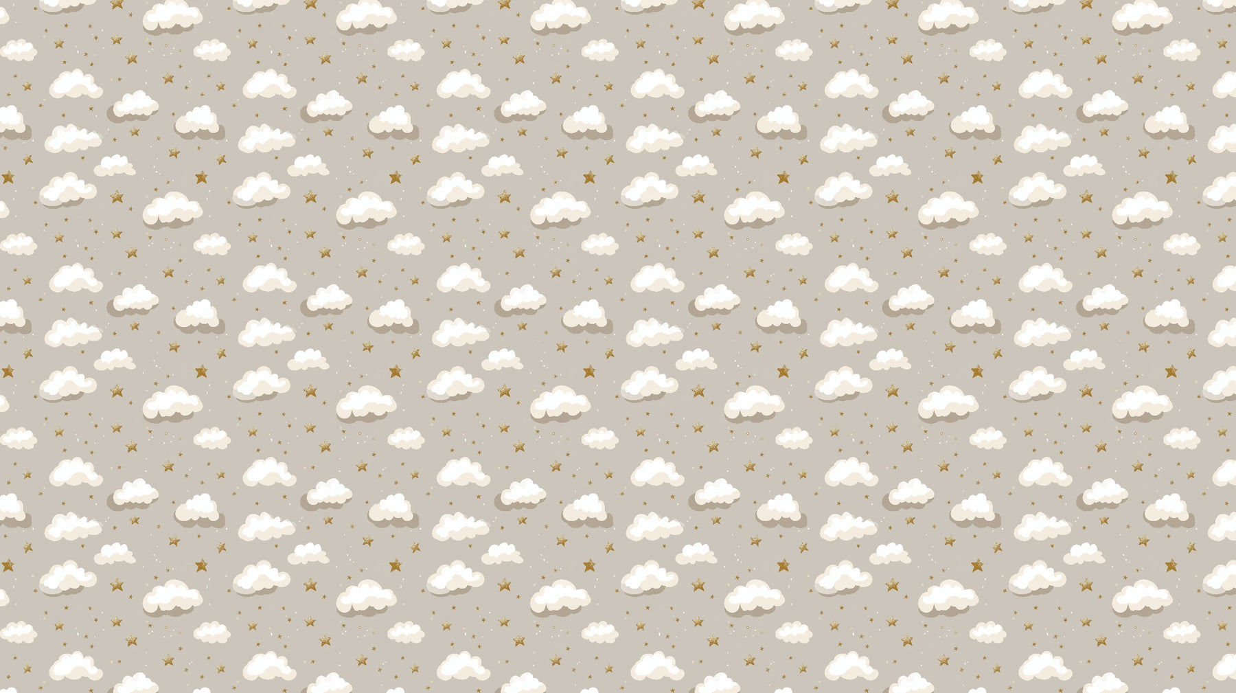 Detailed clouds and stars mural wallpaper design pattern with beige background by Kids-Mundo