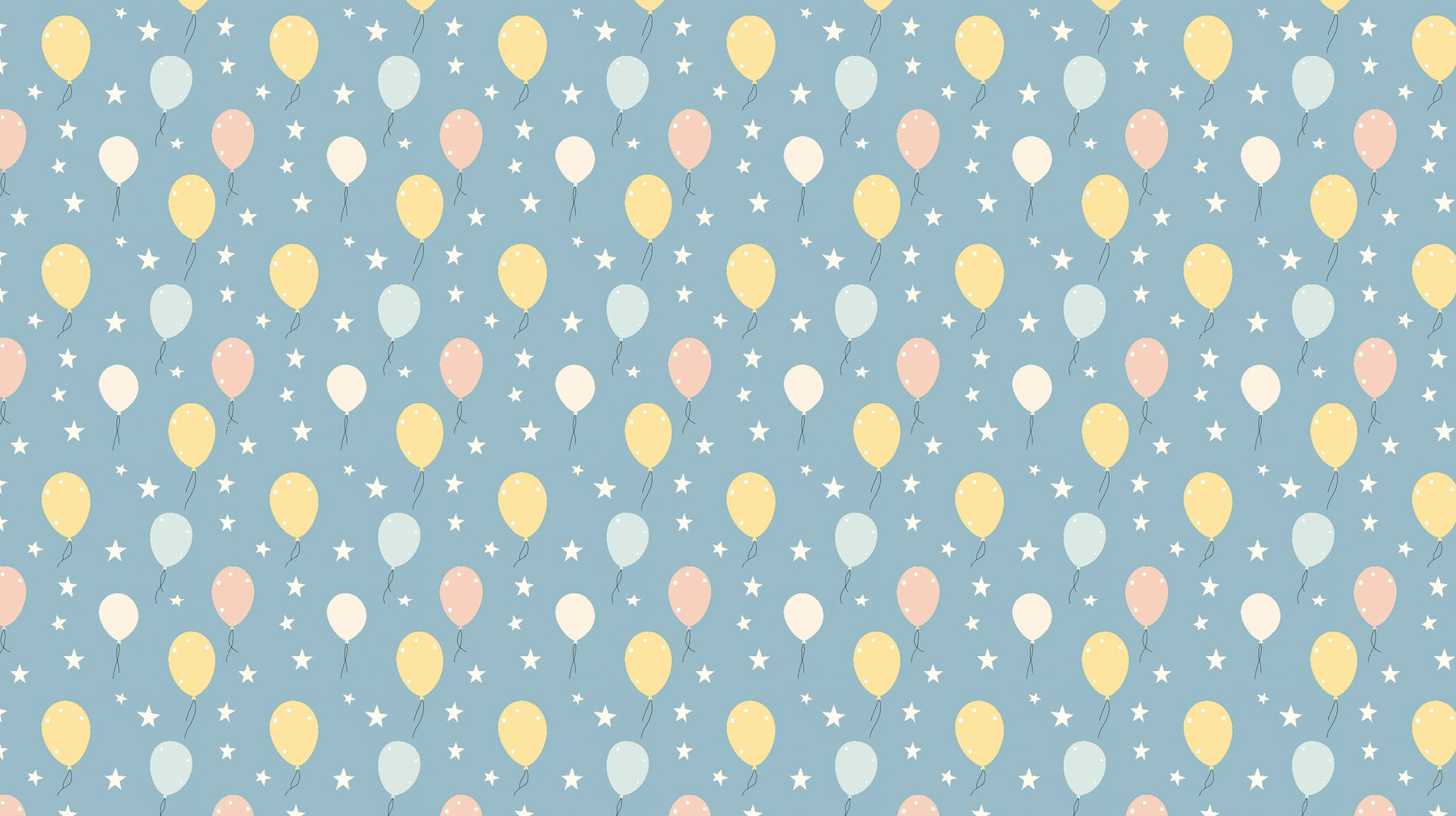 Detailed colorful balloons mural wallpaper design pattern with stars on blue background by Kids-Mundo