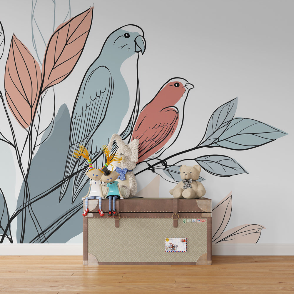 Birds and foliage wallpaper transforming children's bedroom with nature-inspired design