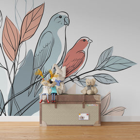 Birds and foliage wallpaper transforming children's bedroom with nature-inspired design