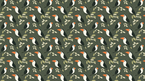 Detailed colorful birds mural wallpaper design pattern on green background by Kids-Mundo