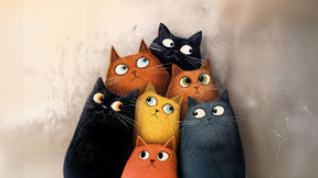 Detailed colorful cats mural wallpaper design pattern showing artistic feline illustrations by Kids-Mundo