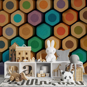 Educational crayons mural wallpaper inspiring creativity in kids art space