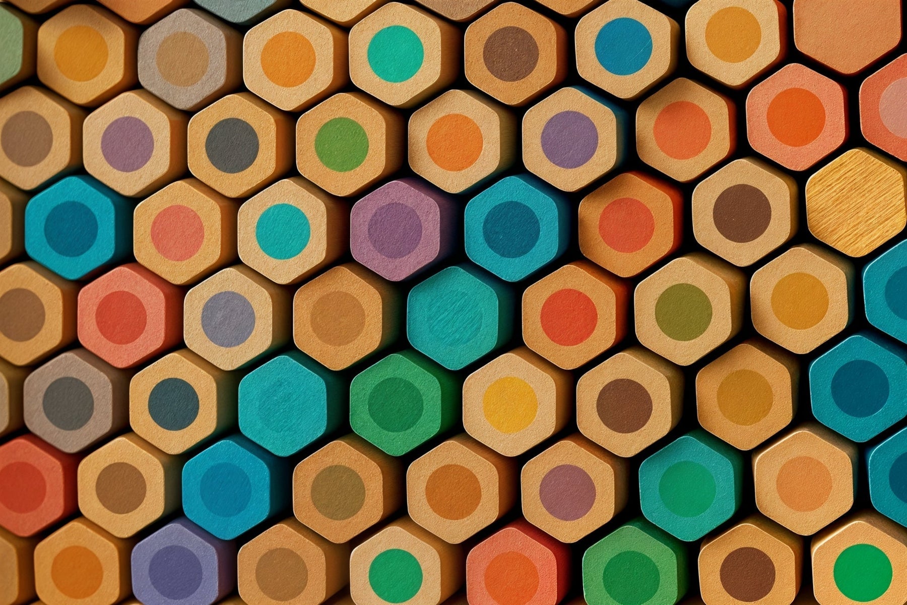 Detailed hexagonal crayons mural wallpaper design pattern by Kids-Mundo