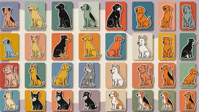 Detailed colorful dogs mural wallpaper design pattern showing stylized canine motifs by Kids-Mundo