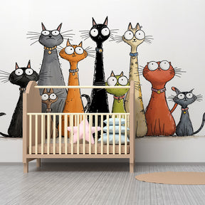 Playful cat wallpaper creating cheerful atmosphere in children's bedroom decor
