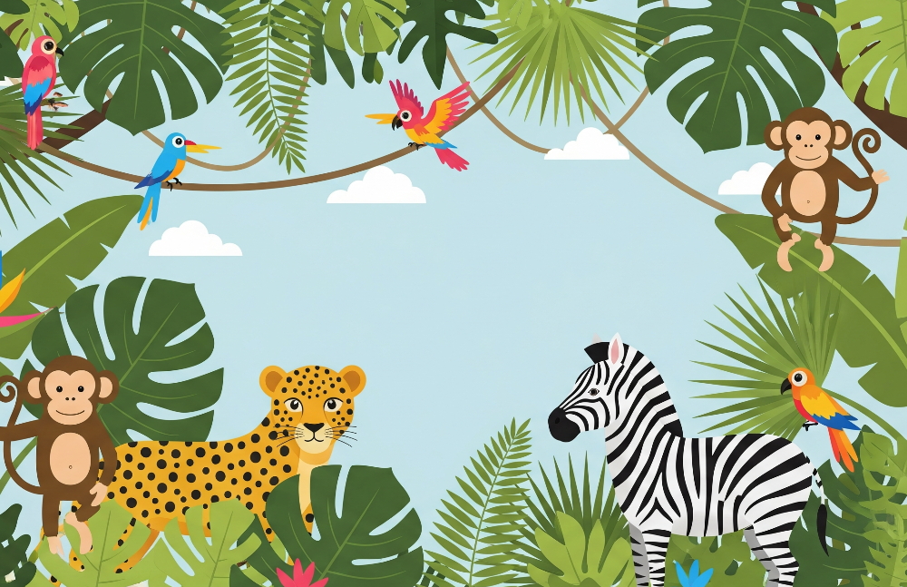 Colourful Jungle Safari with Parrots Wall Mural