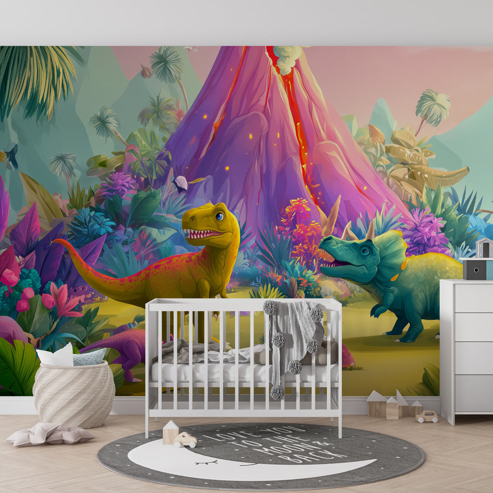 Kids-Mundo colourful dinosaur wall mural as a lively backdrop in a children's playroom