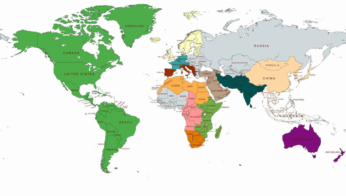 Colourful Political World Map Wall Mural