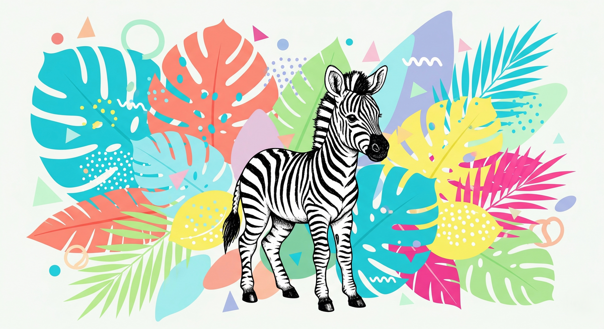 Bright Pop Art Zebra Jungle Wall Mural