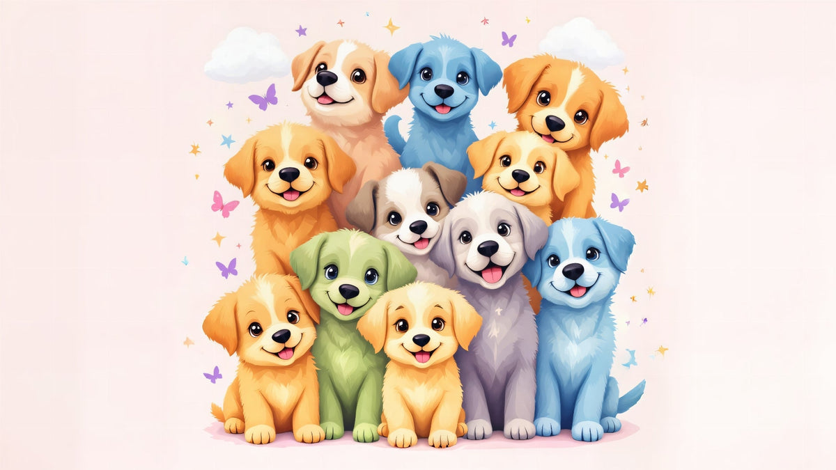 Colourful Puppies Wall Mural