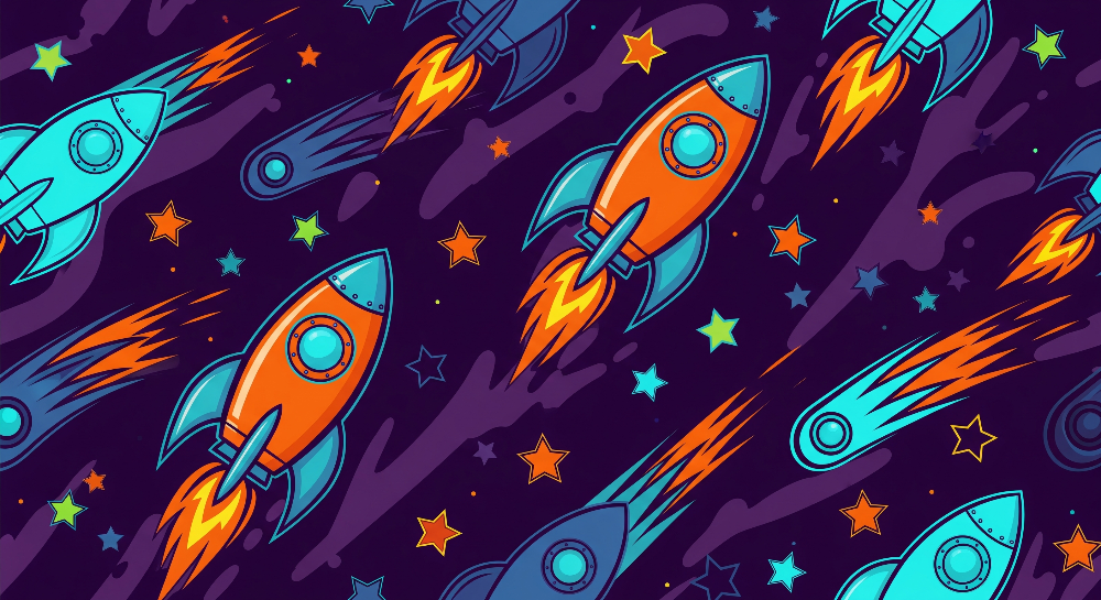Colourful Rockets and Comets Wall Mural