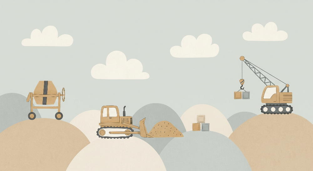 Cement Mixer and Crane Construction Wall Mural