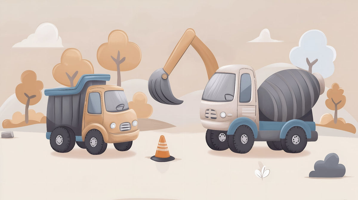 Pastel Construction Trucks Wall Mural