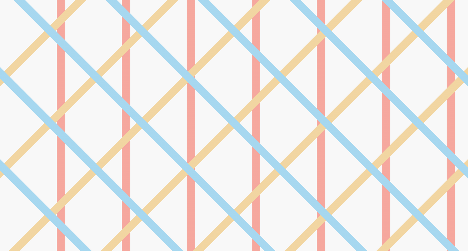 Kids-Mundo flat artwork of crisscrossing coral, blue and yellow lines forming a diamond lattice