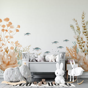 Pastel coral reef wallpaper with delicate fish design for modern baby bedroom by Kids-Mundo