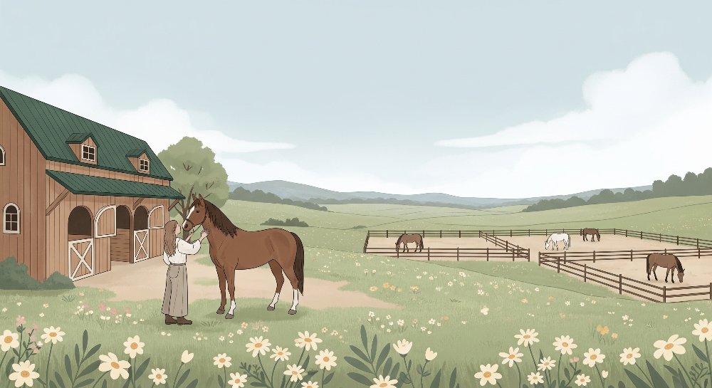 Countryside Farm Horses and Barn Wall Mural