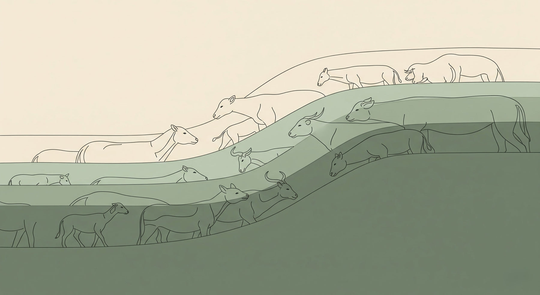 Detailed cow mural wallpaper design pattern with green hills by Kids-Mundo