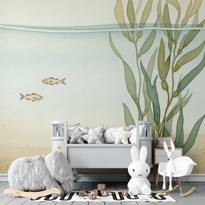 Made-to-measure Kids-Mundo crab wall mural adding a playful seabed scene to a playroom wall.