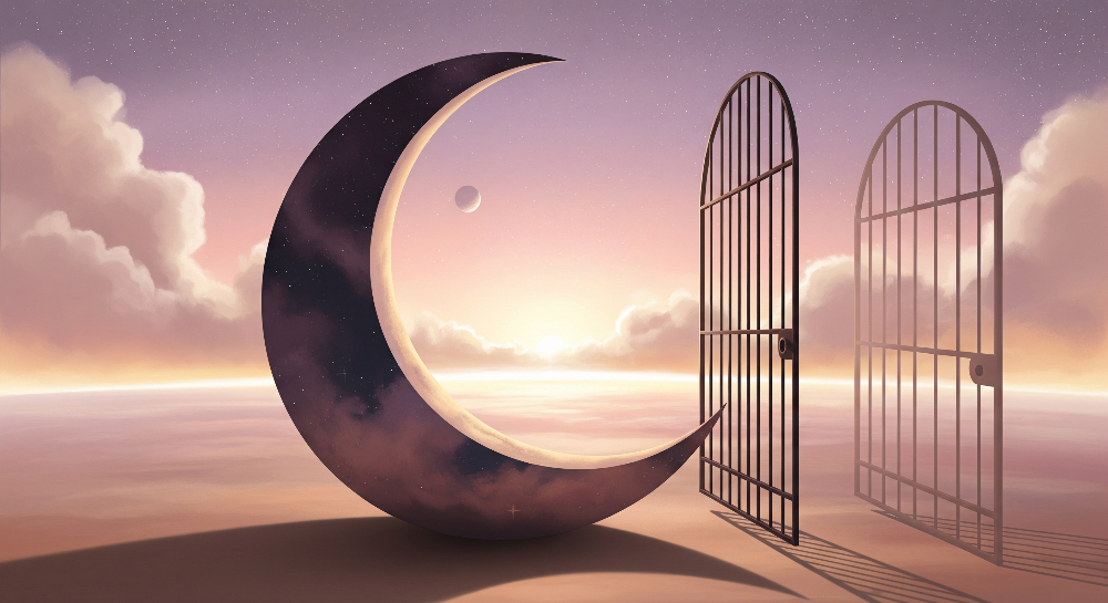 Crescent Moon and Open Gate Starry Sky Wall Mural