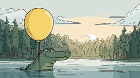 Detailed crocodile and yellow balloon mural wallpaper design pattern by Kids-Mundo