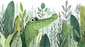 Detailed crocodile and tropical leaves mural wallpaper design pattern by Kids-Mundo