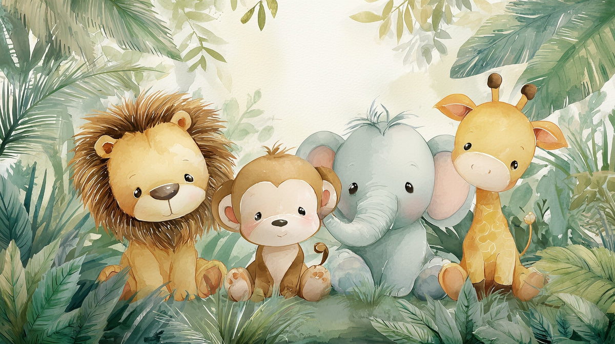 Cuddly Jungle Friends Watercolour Wall Mural