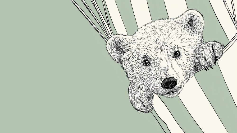 Detailed curious bear in hammock mural wallpaper design pattern by Kids-Mundo