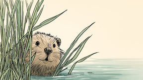 Detailed curious beaver mural wallpaper design pattern showing waterside marsh scene by Kids-Mundo