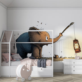 Playful elephant with lantern mural wallpaper for kids playroom by Kids-Mundo