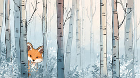 Detailed curious fox winter forest mural wallpaper design pattern by Kids-Mundo