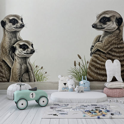 Kids-Mundo meerkat family wall mural bringing character to a bright playroom
