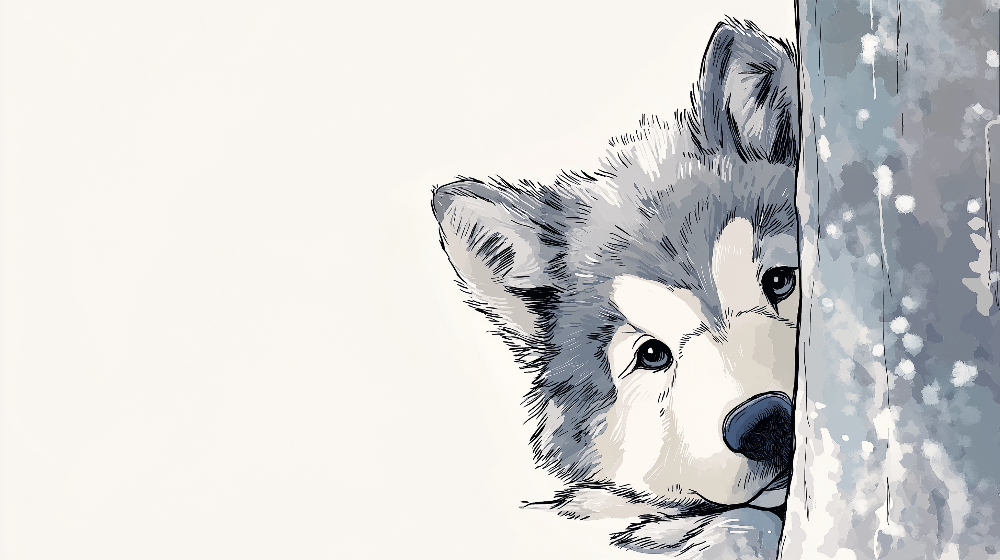 Curious Wolf Peeking Through the Snow Wall Mural